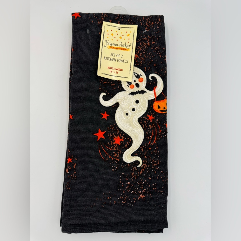 Johanna Parker Halloween Ghost Kitchen Towels Set 2 NWT Cotton‎